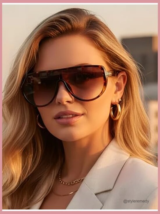 Oversized Retro Aviator Sunglasses UV400 Protection Plastic Frame main image 6